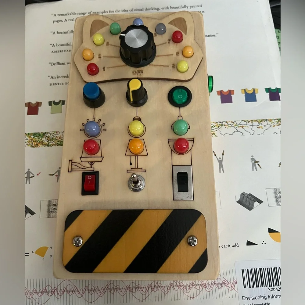 Toddler Montessori Travel Toys - Wooden Busy Board with LED Light,Switch…